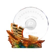 水晶帆船模型擺件，水晶一帆風(fēng)順工藝